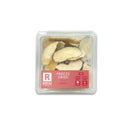 Crispy freeze-dried apple slices with a light, golden color, perfect for a healthy snack.