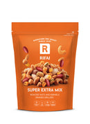 Premium Super Extra Mix of dry roasted nuts and seeds – pistachios, almonds, cashews, peanuts, hazelnuts, pumpkin seeds. Healthy vegan snack.